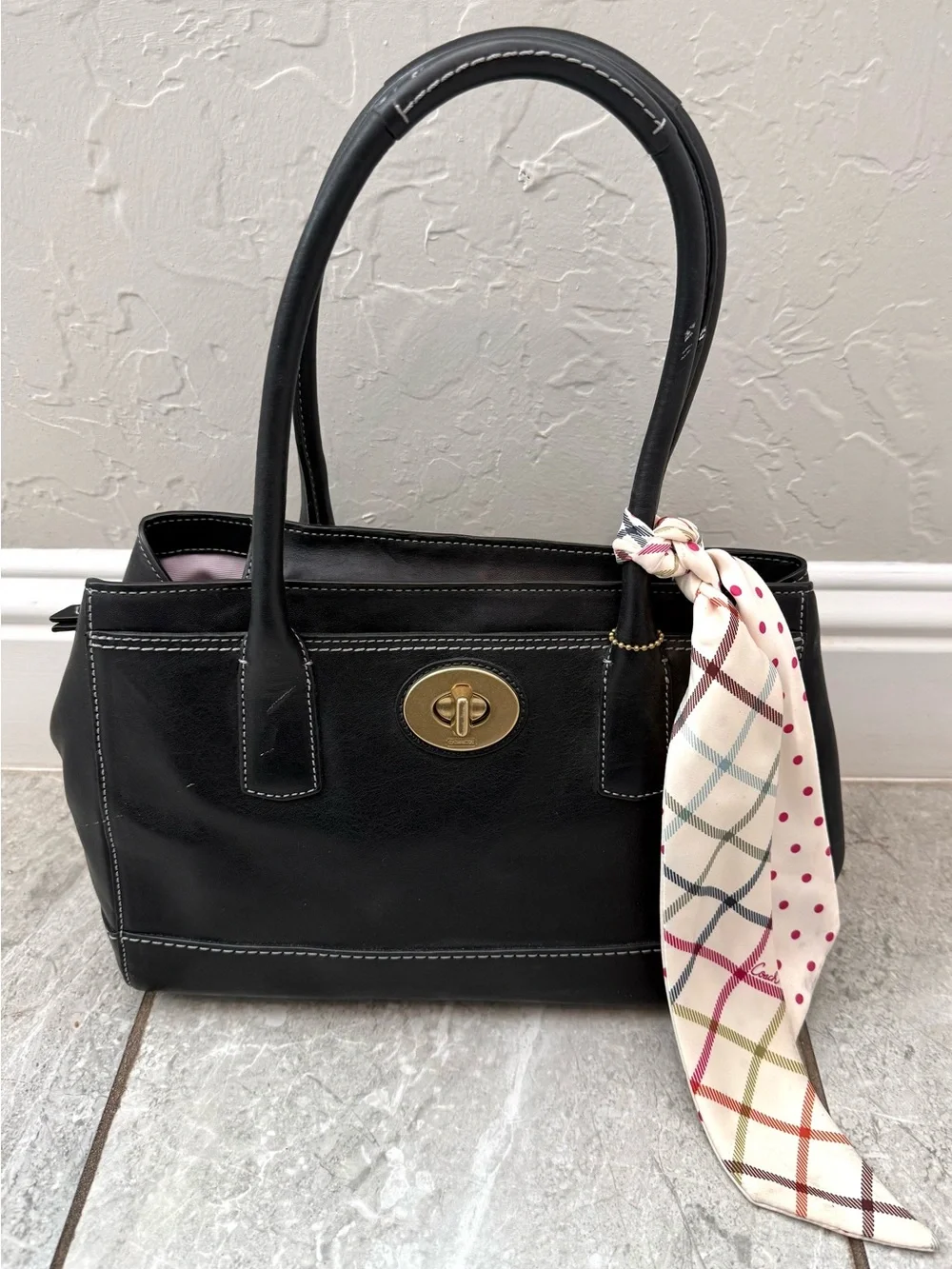 Coach Madeline Multi-Pocket Satchel Black Leather F0826-12482 w/ Scarf